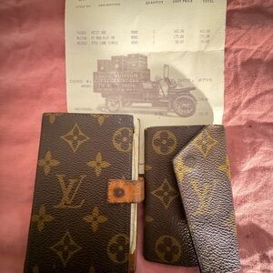 Louis Vuitton Brown and Tan Monogram Set VINTAGE Key holder & notebook